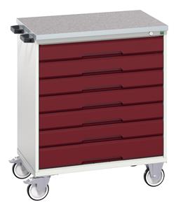 16927006.** verso mobile cabinet with 7 drawers and lino top. WxDxH: 800x600x980mm. RAL 7035/5010 or selected